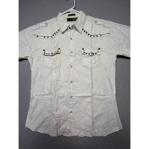 Franky Max Button Down Shirt 100% Cotton White Studded XL Mens